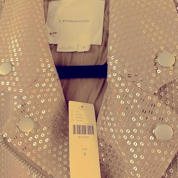 Anthropologie Cropped Pink/Nude Sequin Moto Jacket — NWT - Picture 3 of 8